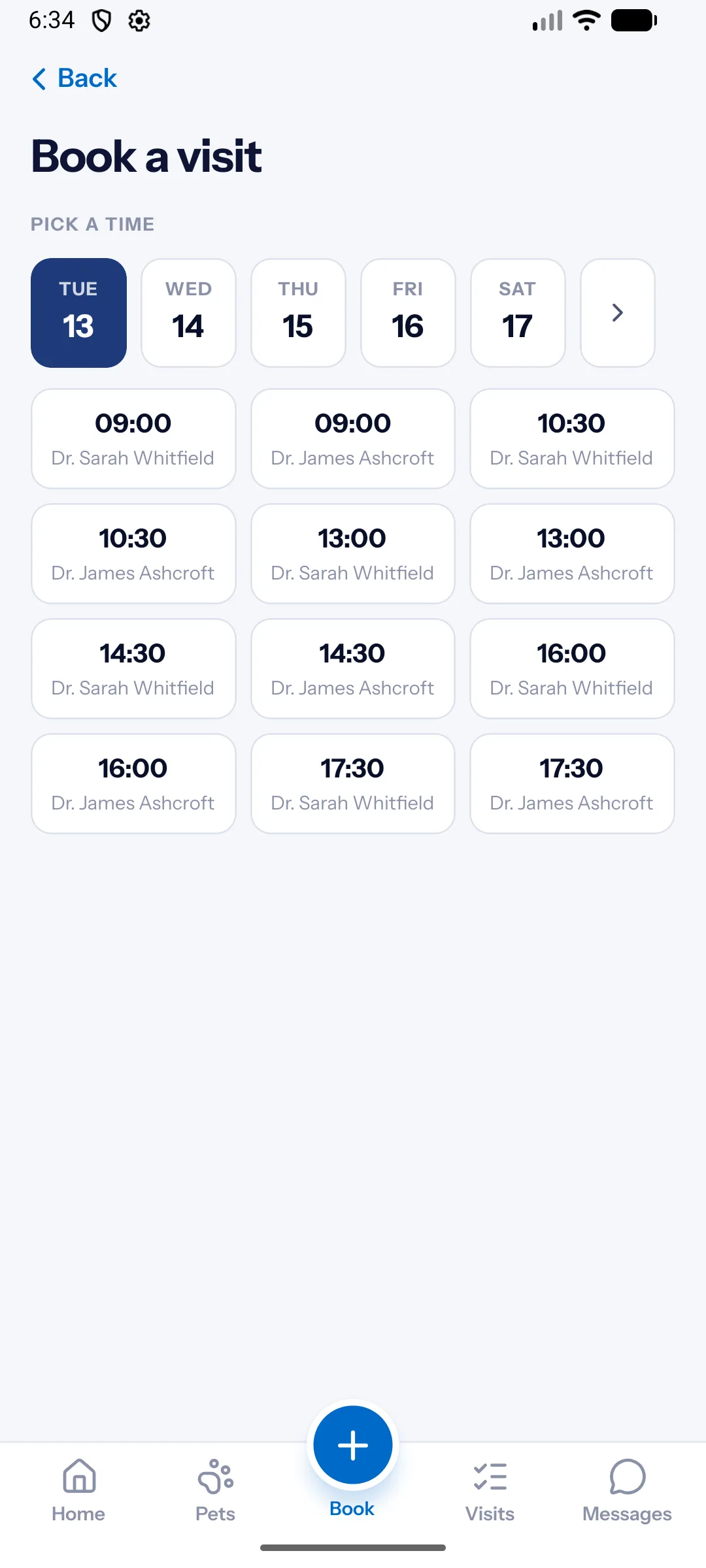 Booking a visit in the VaroVet Pets app